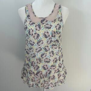 Free People Floral Tank Top with Lace and Button Details